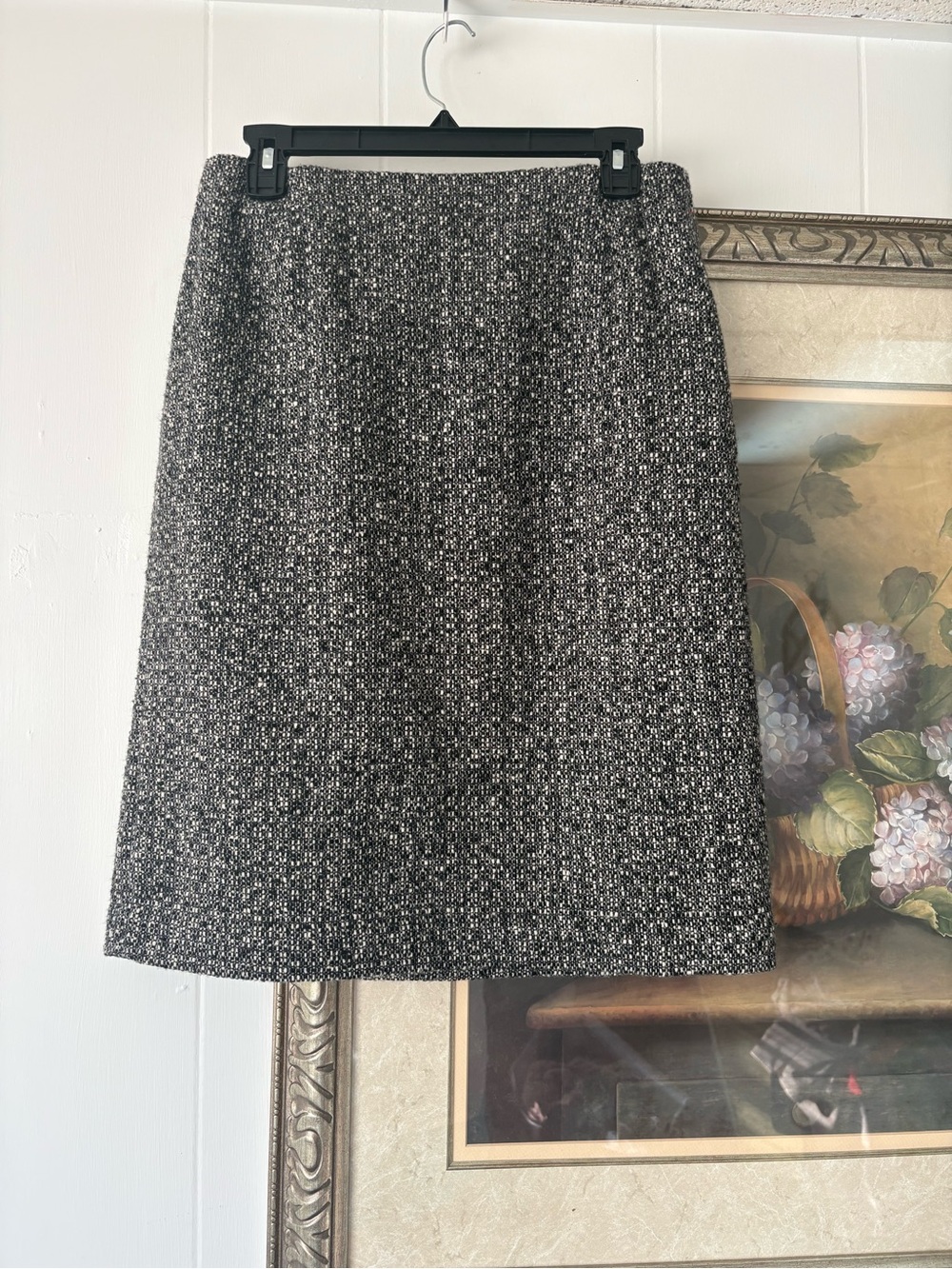 Eddie Bauer Black & White Tweed A-Line Midi Skirt
